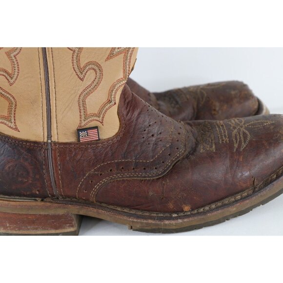 Vintage Double H Mens 9 D Distressed Steel Toe Tribal Leather Cowboy Boots USA main image 4